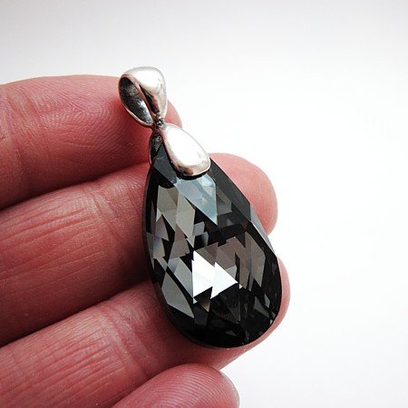 Midnight Swarovski Teardrop - Sterling Silver Bail - Click Image to Close